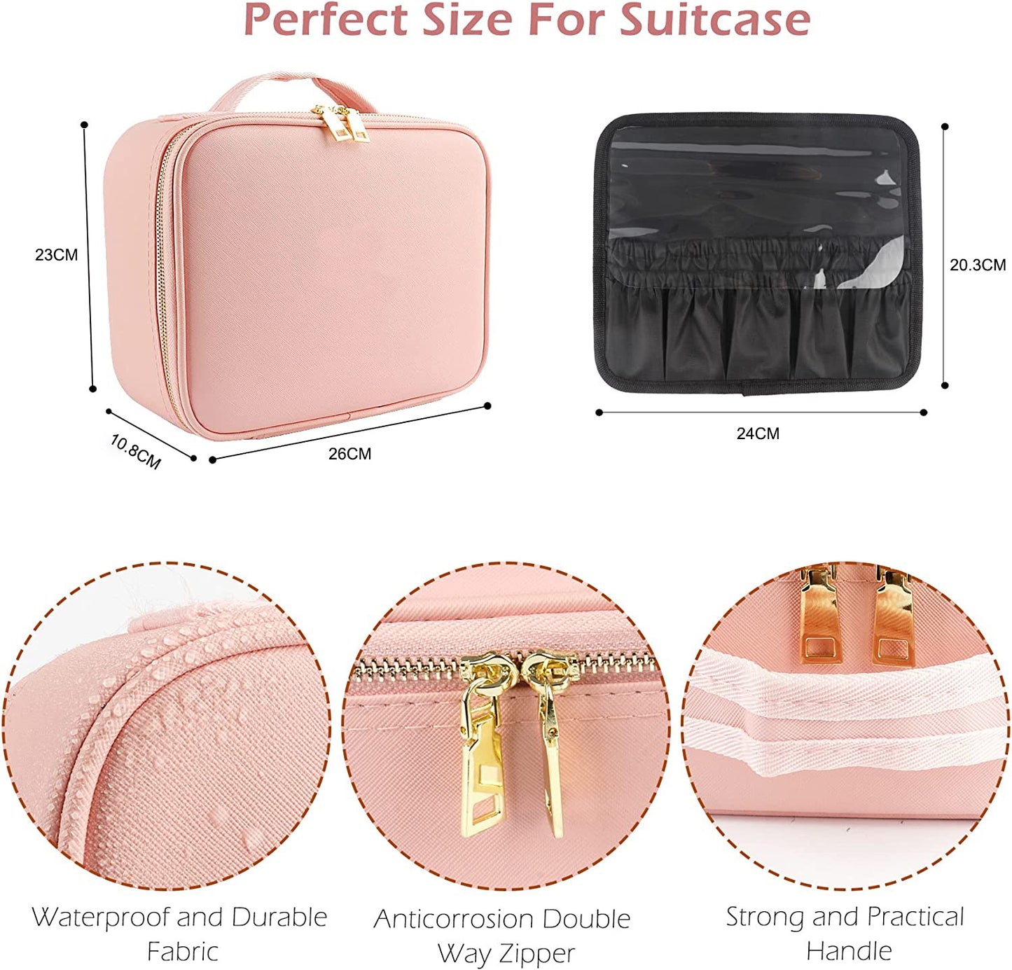 Large capacity LED mirror makeup bag, multifunctional DIY partition storage box, portable waterproof makeup case for women