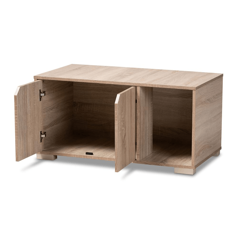 Oak Finished 2-Door Wood Cat Litter Box Cover House