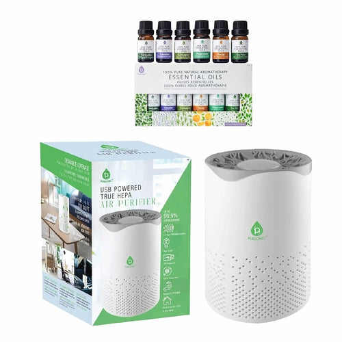 Pursonic Air Purifier with 6-Pack Premium Essential Oils Collection